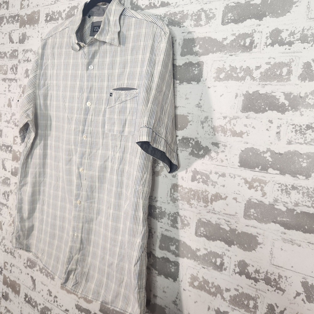 7 Diamonds Button Up Shirt Mens XL White Blue Plaid Short Sleeve Casual Preppy - Picture 8 of 12